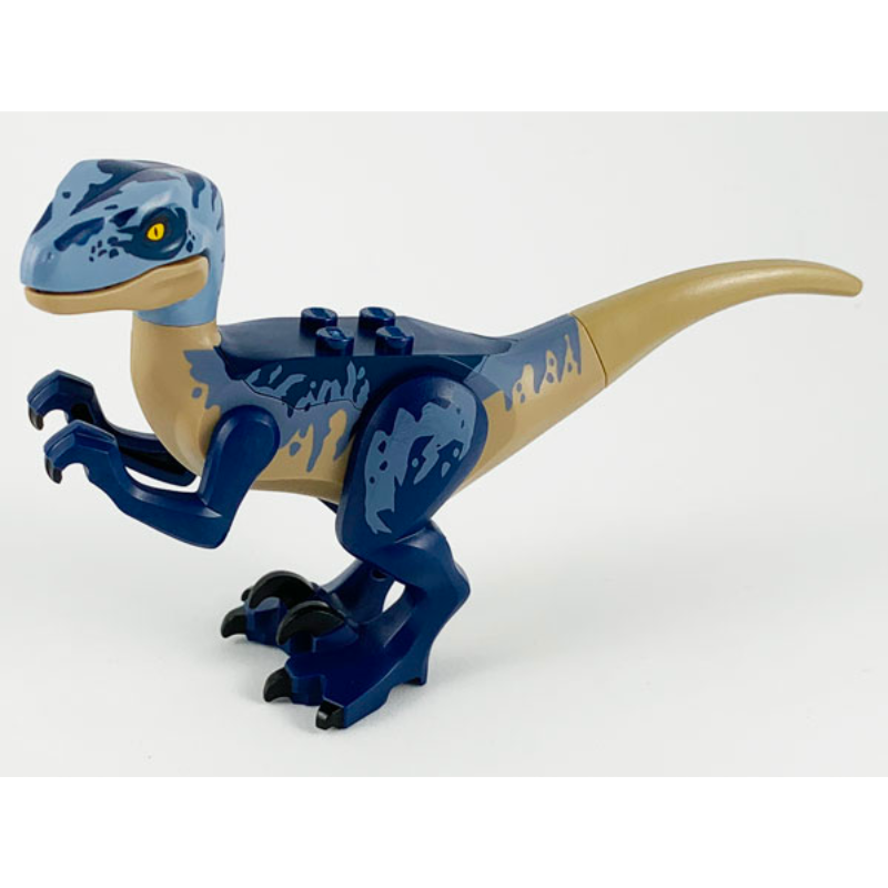 Raptor13 Dark Tan Dinosaur Raptor / Velociraptor with Dark Blue and Sand Blue Markings, Dark Blue Eye Patch