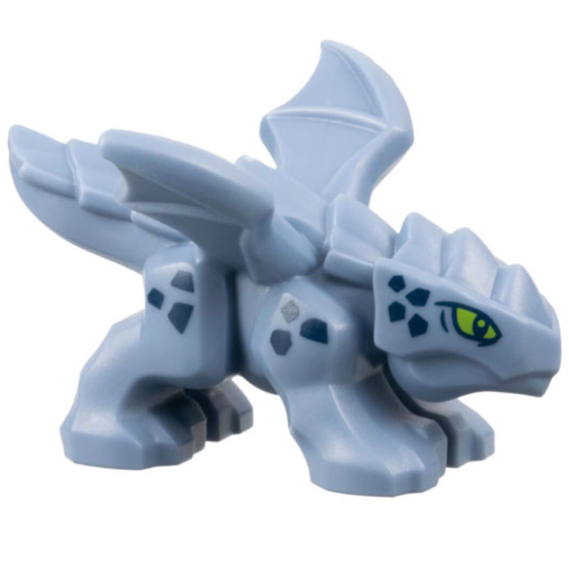 3215pb01 Riyu Dragon, Baby with Open Wings with Lime Eyes and Dark Blue Scales Pattern