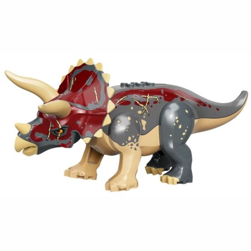 tricera07 Tan Dinosaur Triceratops with Dark Bluish Gray Back and Dark Red Markings