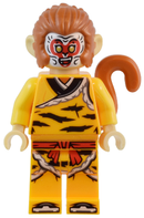 MK138: Monkey King - Bright Light Orange Robe, Black Animal Stripes, Red Sash, White Mask