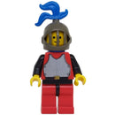 CAS192 Lion Knight, Breastplate - Red with Black Arms, Red Legs with Black Hips, Dark Gray Grille Helmet, Blue Plume, Blue Plastic Cape