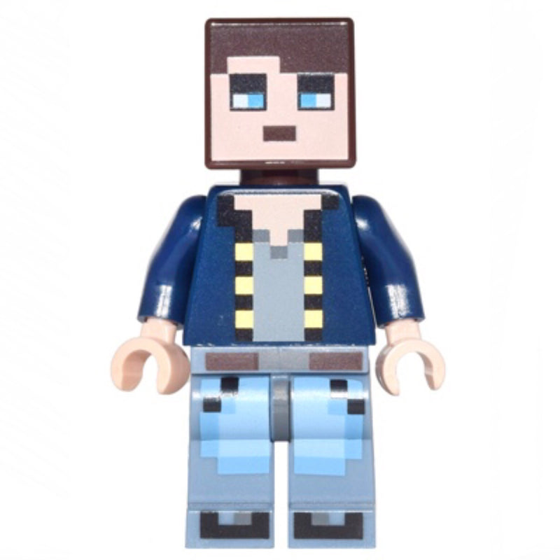 MIN041 Minecraft Skin 8 - Pixelated, Dark Blue Jacket and Bright Light Blue and Sand Blue Legs