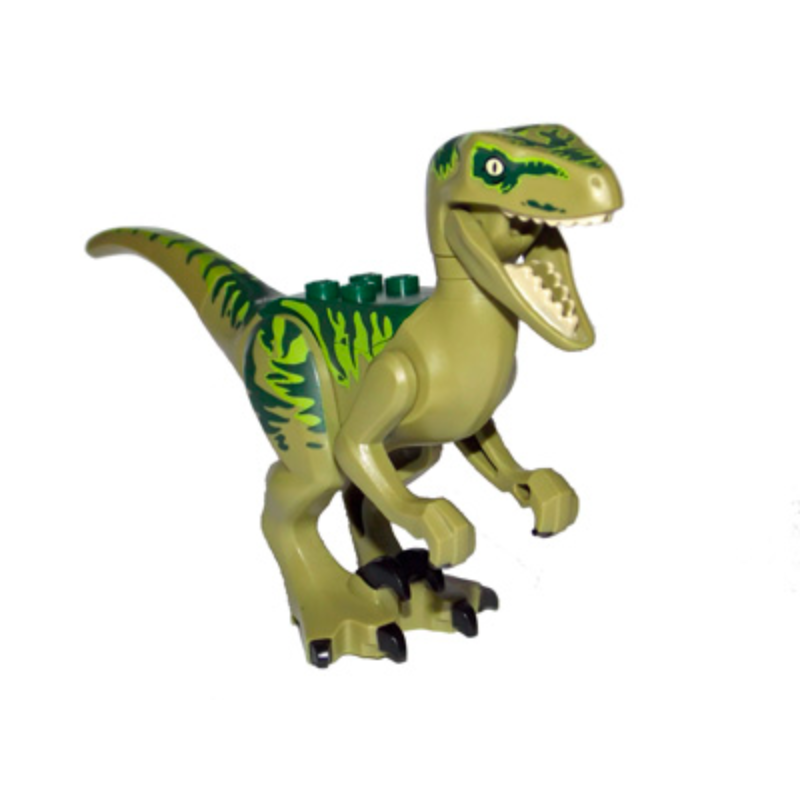 Raptor04 Olive Green Dinosaur Raptor / Velociraptor with Dark Green Back, Lime Markings and Black Claws (Jurassic World Charlie)