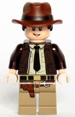 IAJ046 Indiana Jones - Dark Brown Jacket, Black Tie, Reddish Brown Dual Molded Hat with Hair, Light Nougat Hands