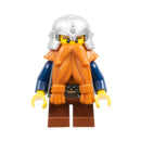 CAS377 Fantasy Era - Dwarf, Dark Orange Beard, Metallic Silver Helmet with Studded Bands, Dark Blue Arms, Pale Brown Beard