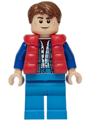 SC138: Marty McFly - Red Puffer Vest over Sand Blue Jacket, Blue Arms