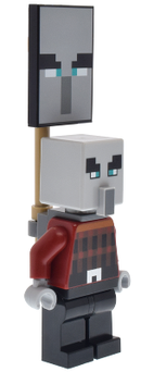 min196 Illager (Pillager) - Narrow Eyes, Dark Bluish Gray Neck Bracket and Tile with Clip, Ominous Banner