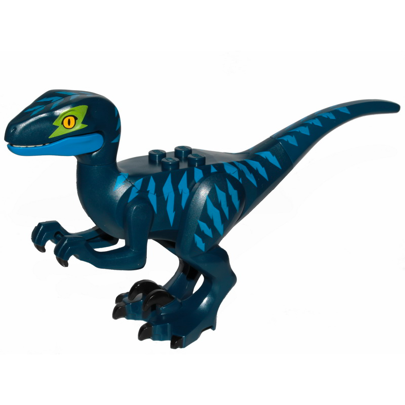 Raptor12 Dark Blue Dinosaur Raptor / Velociraptor with Blue Markings and Lime Eye Patch