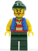 PI099 Pirate Blue Vest, Dark Green Legs, Dark Green Bandana, Long Brown Moustache