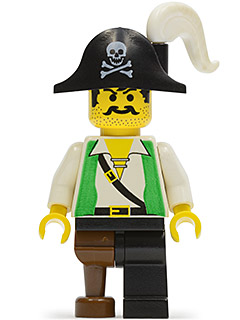 PI050 Pirate Green Vest, Black Leg with Pegleg, Black Pirate Hat with Skull