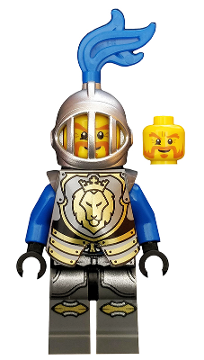 CAS523 Castle - King's Knight Armor with Lion Head with Crown, Helmet with Fixed Grille, Blue Plume