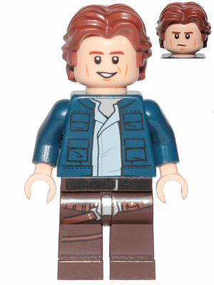 SW1021 Han Solo - Dark Brown Legs with Holster Pattern, Dark Blue Jacket, Wavy Hair, Smile / Frown