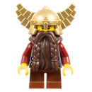 CAS394 Fantasy Era - Dwarf, Dark Brown Beard, Metallic Gold Helmet with Wings, Dark Red Arms, Vertical Cheek Lines