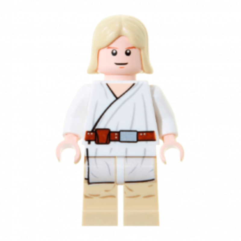 SW0273 Luke Skywalker - Light Nougat, Long Hair, White Tunic, Tan Legs, White Glints