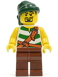 PI105 - Pirate Green / White Stripes, Reddish Brown Legs, Dark Green Bandana, Goatee