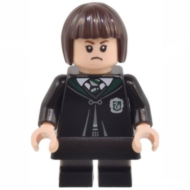 HP492 Pansy Parkinson - Slytherin Robe Clasped, Black Skirt, Black Short Legs with Dark Bluish Gray Stripes