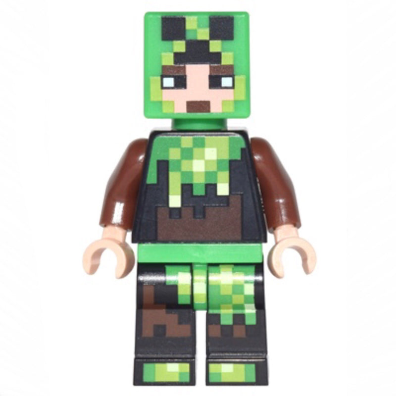 MIN039 Minecraft Skin 6 - Pixelated, Bright Green and Dark Brown Creeper Costume
