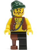 PI110 Pirate Vest and Anchor Tattoo, Black Leg and Peg Leg, Dark Green Bandana, Brown Moustache