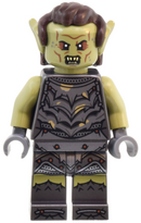 LOR135: Orc - Olive Green Head, Pearl Dark Gray Armor with Dirt Splotches, Dark Brown Hair