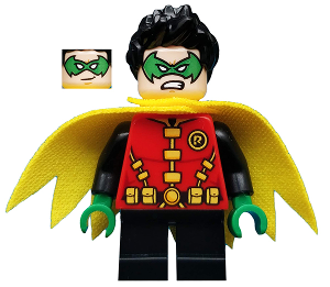 SH0588 - Robin - Green Mask and Hands, Black Short Legs, Yellow Scalloped Cape