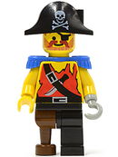 PI023 Pirate Shirt with Knife, Black Leg with Peg Leg, Black Pirate Hat with Skull, Blue Epaulettes