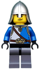 cas521 Castle - King's Knight Blue and White with Chest Strap and Crown Belt, Helmet with Neck Protector, Angry Eyebrows and Scowl