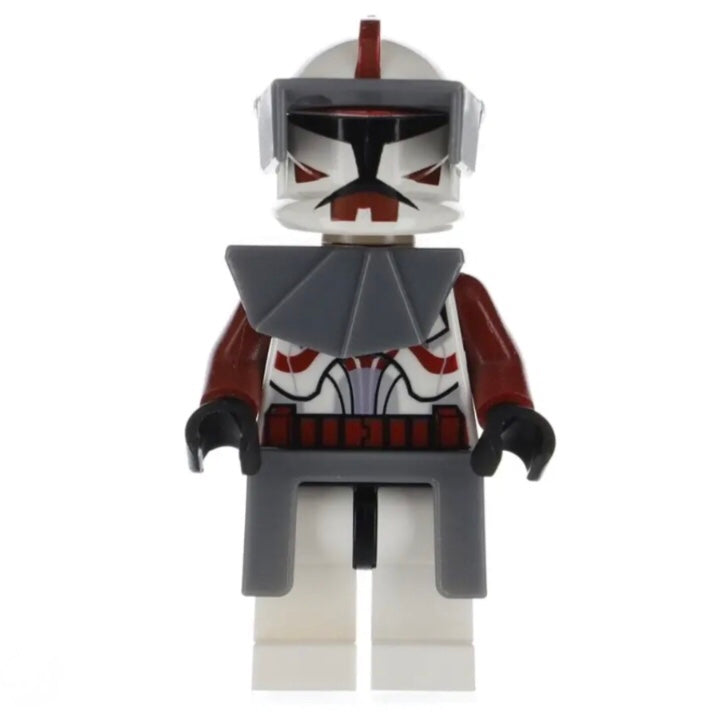 SW0202 Clone Trooper Commander Fox, Coruscant Guard (Phase 1) - Dark Bluish Gray Visor, Pauldron, and Kama, Large Eyes, with Solid Light Bluish Gray Semicircle above Belt