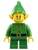 HOL203 Elf - Green Scalloped Collar with Bells, Open Mouth Smile