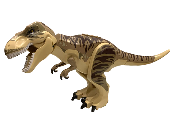 trex10 Tan Dinosaur Tyrannosaurus Rex with Dark Tan Back, Dark Brown Markings and White Teeth