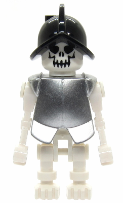 GEN021A Skeleton, Fantasy Era Torso with Evil Skull, Black Conquistador Helmet, Metallic Silver Armor