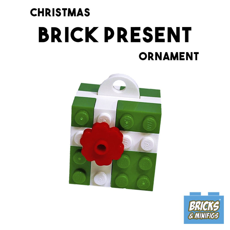 Christmas Brick Present Ornament - Green-White