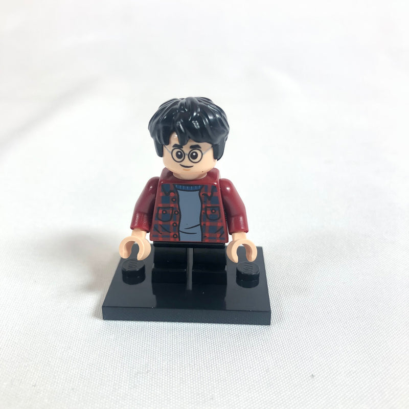 HP233 Harry Potter, Dark Red Plaid Flannel Shirt, Black Short Legs