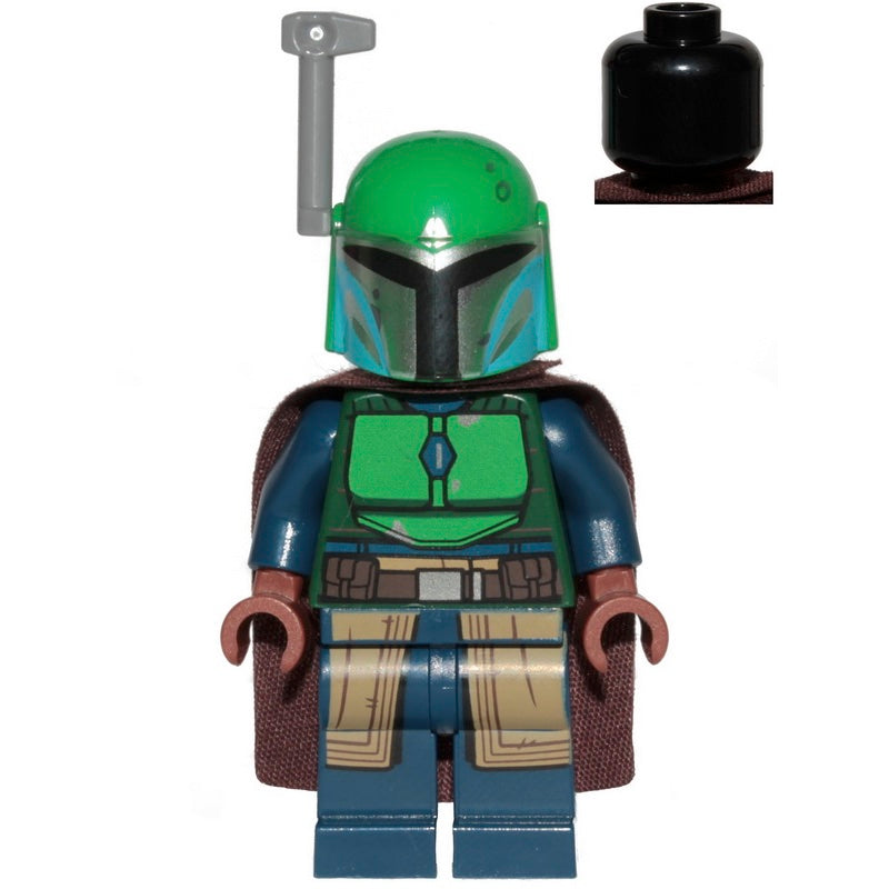 SW1078 Mandalorian Tribe Warrior - Female, Dark Brown Cape, Green Helmet with Antenna / Rangefinder