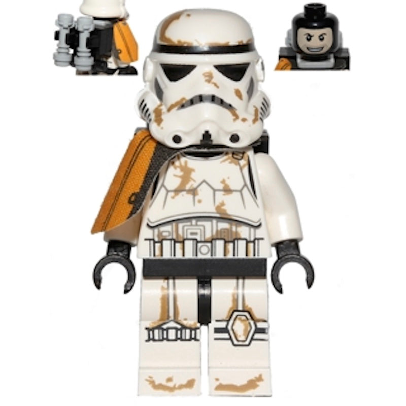 SW0364 Sandtrooper - Orange Pauldron, Survival Backpack, Dirt Stains, Balaclava Head Print and Helmet with Dotted Mouth Pattern