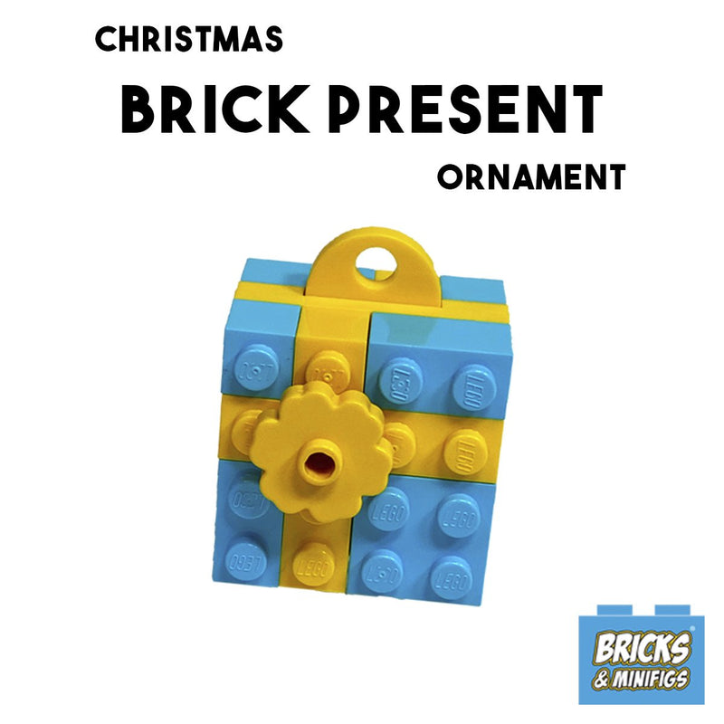 Christmas Brick Present Ornament - Medium Azure-Yellow
