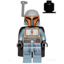 SW1077 Mandalorian Tribe Warrior - Female, Light Bluish Gray Helmet, Black Cape, Light Bluish Gray Helmet with Antenna / Rangefinder